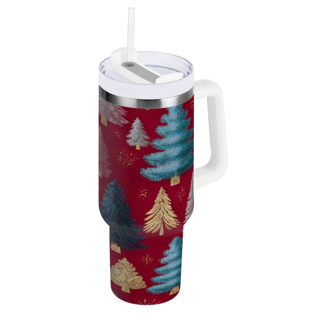 30 oz Insulated Stainless Steel Tumbler Double Wall Stainless Steel Tumbler with 2-Way Drinking Stylized Christmas Trees M644N