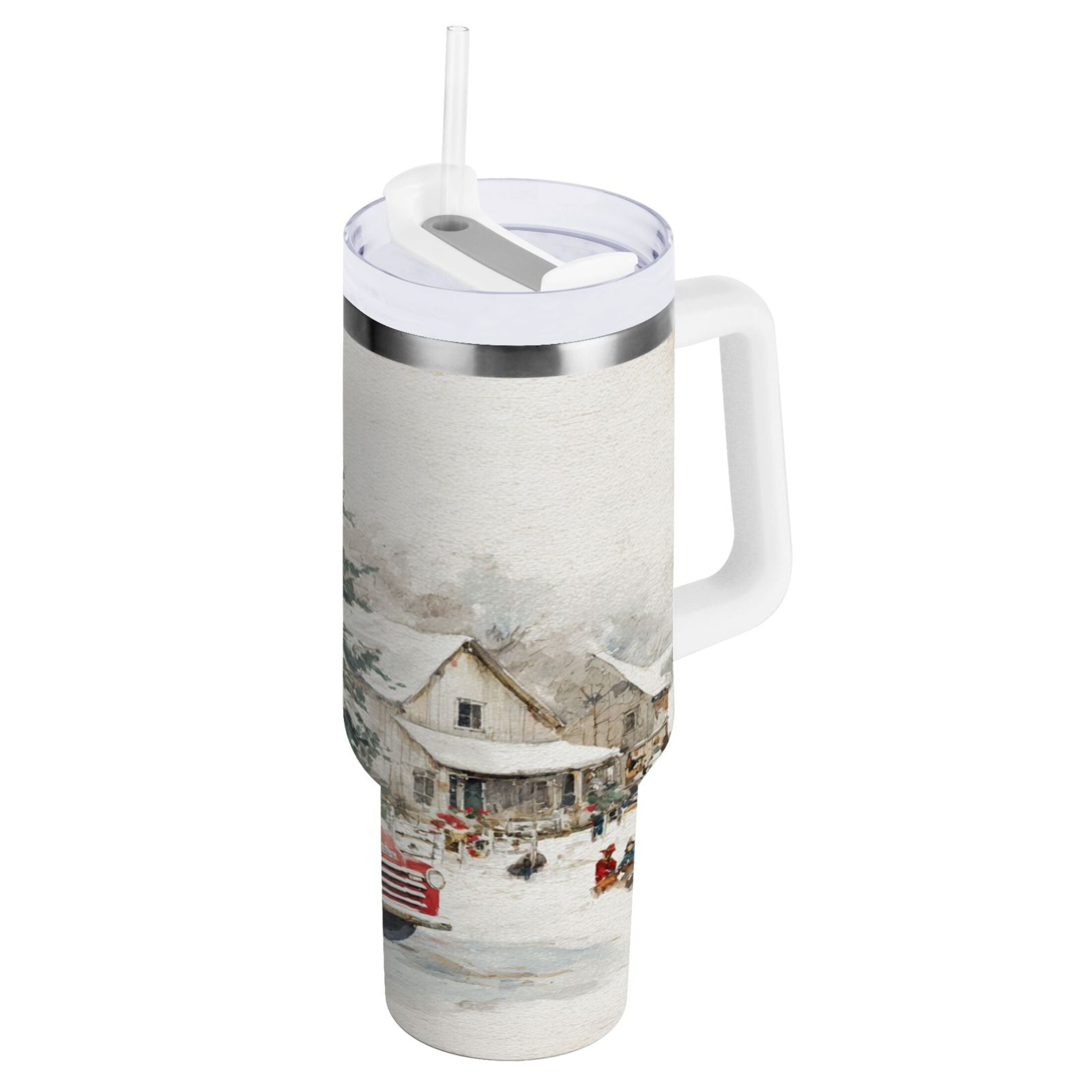 30 oz Insulated Stainless Steel Tumbler Double Wall Stainless Steel Tumbler with 2-Way Drinking Truck with Christmas Decorations M657B