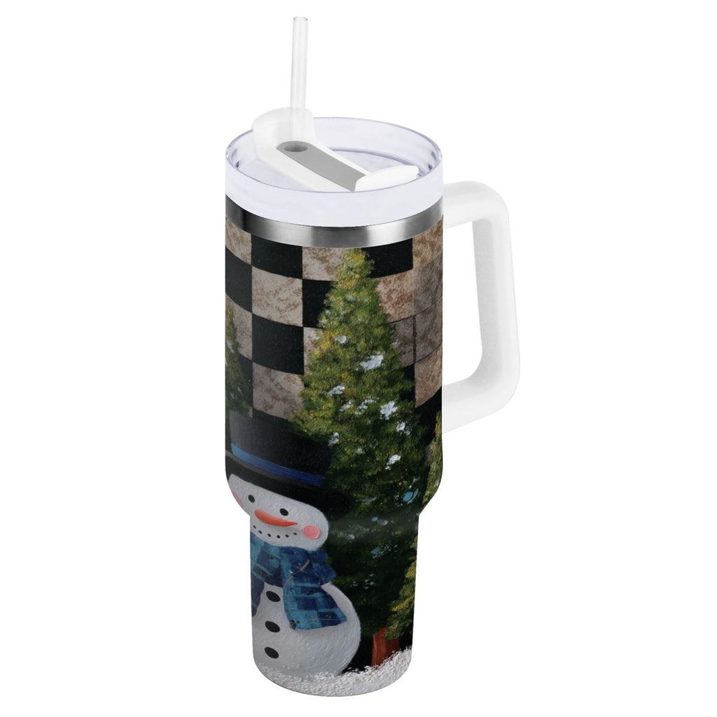 30 oz Insulated Stainless Steel Tumbler Double Wall Stainless Steel Tumbler with 2-Way Drinking Two Snowmen Pattern M501A