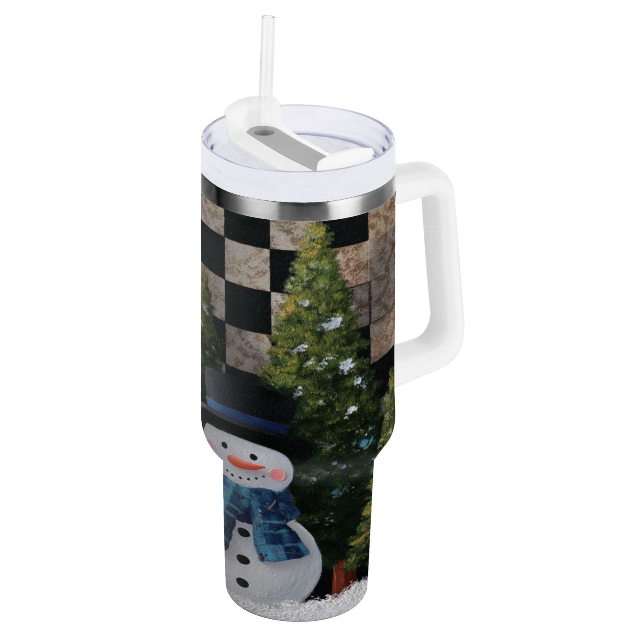 30 oz Insulated Stainless Steel Tumbler Double Wall Stainless Steel Tumbler with 2-Way Drinking Two Snowmen Pattern M501A