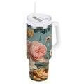 30 oz Insulated Stainless Steel Tumbler Double Wall Stainless Steel Tumbler with 2-Way Drinking Vintage Roses and Peonies M667B
