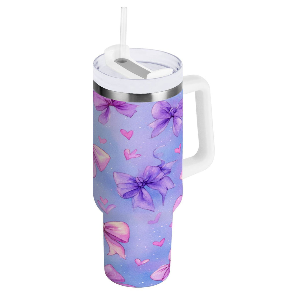 30 oz Insulated Stainless Steel Tumbler Double Wall Stainless Steel Tumbler with 2-Way Drinking Watercolor Bows Pattern M627Q