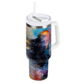 30 oz Insulated Stainless Steel Tumbler Double Wall Stainless Steel Tumbler with 2-Way Drinking Watercolor Calico Cat M465L