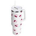 30 oz Insulated Stainless Steel Tumbler Double Wall Stainless Steel Tumbler with 2-Way Drinking Watercolor Cherries Pattern M604Z