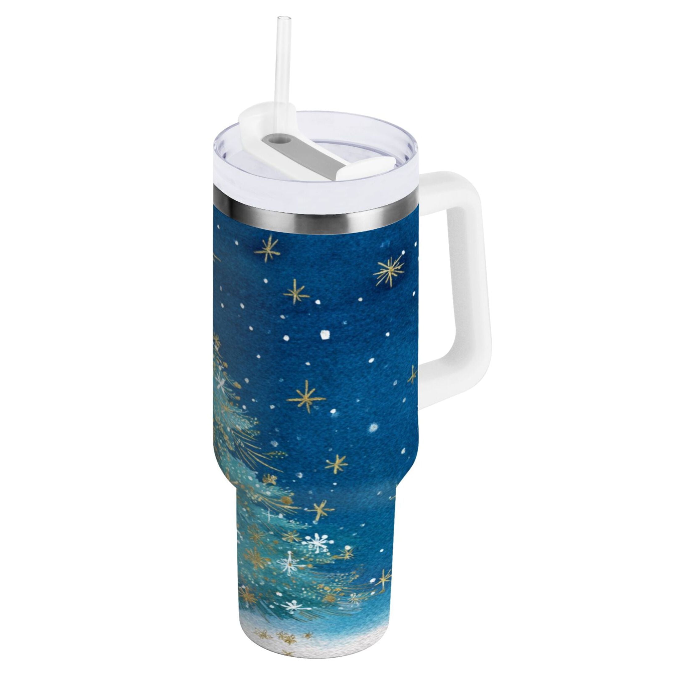 40 oz Insulated Stainless Steel Tumbler Double Wall Stainless Steel Tumbler with 2-Way Drinking Watercolor Christmas Tree M597L