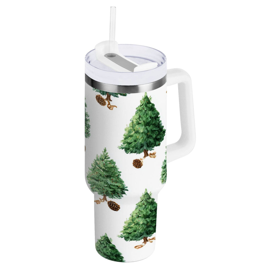 30 oz Insulated Stainless Steel Tumbler Double Wall Stainless Steel Tumbler with 2-Way Drinking Watercolor Green Christmas Tree M533J