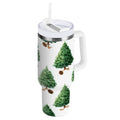 30 oz Insulated Stainless Steel Tumbler Double Wall Stainless Steel Tumbler with 2-Way Drinking Watercolor Green Christmas Tree M533J