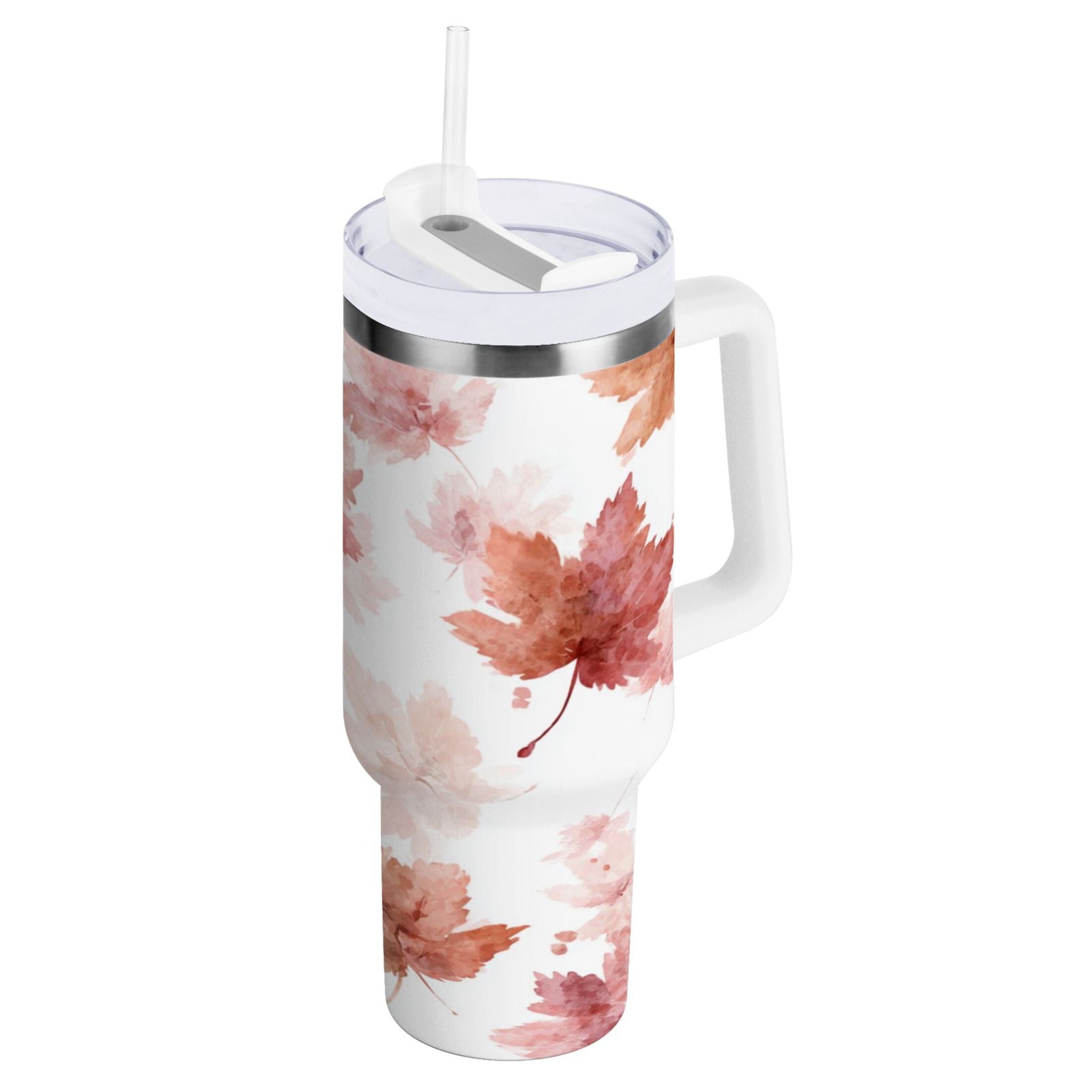 30 oz Insulated Stainless Steel Tumbler Double Wall Stainless Steel Tumbler with 2-Way Drinking Watercolor Pink Maple Leaves M624A