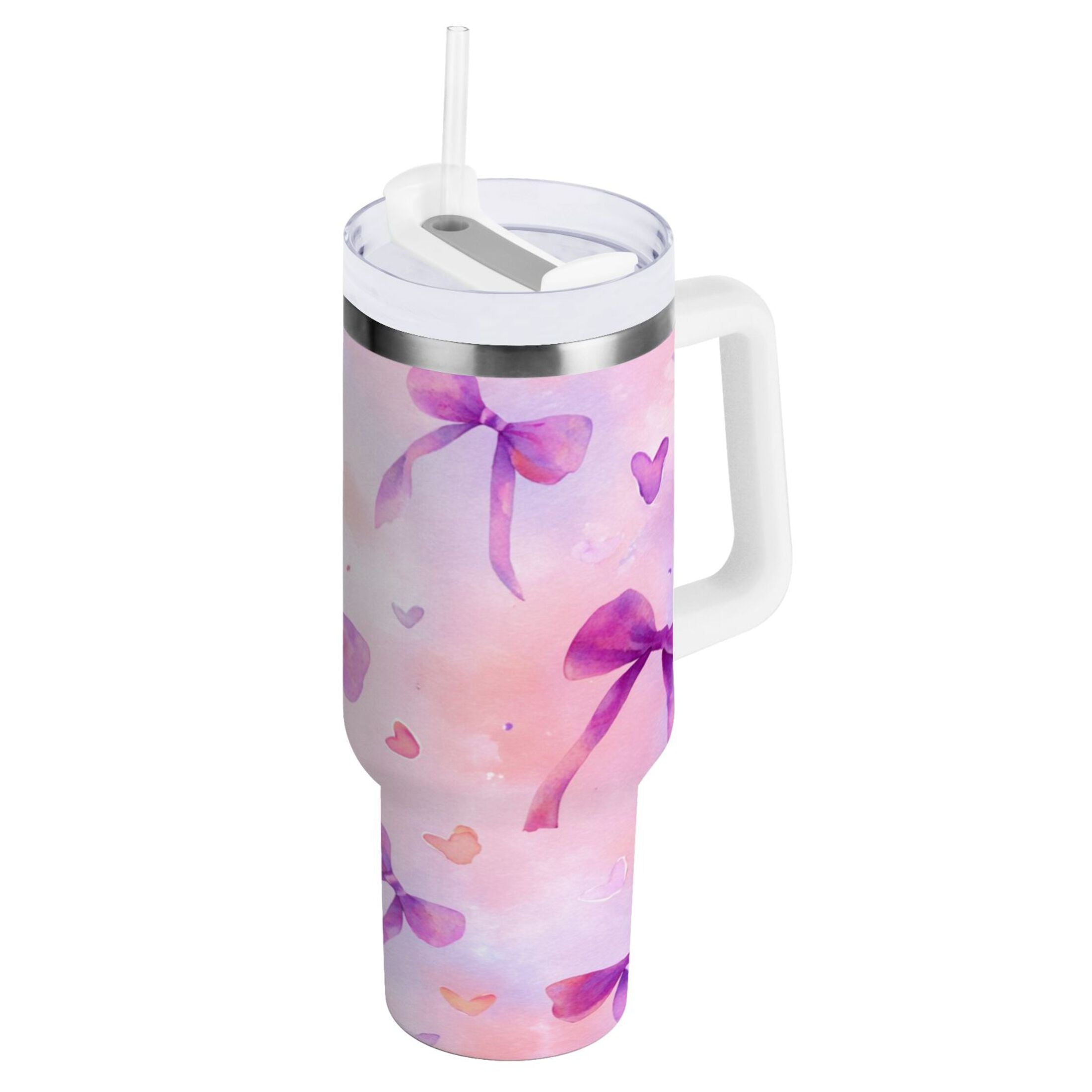 30 oz Insulated Stainless Steel Tumbler Double Wall Stainless Steel Tumbler with 2-Way Drinking Watercolor Purple Bows M591S