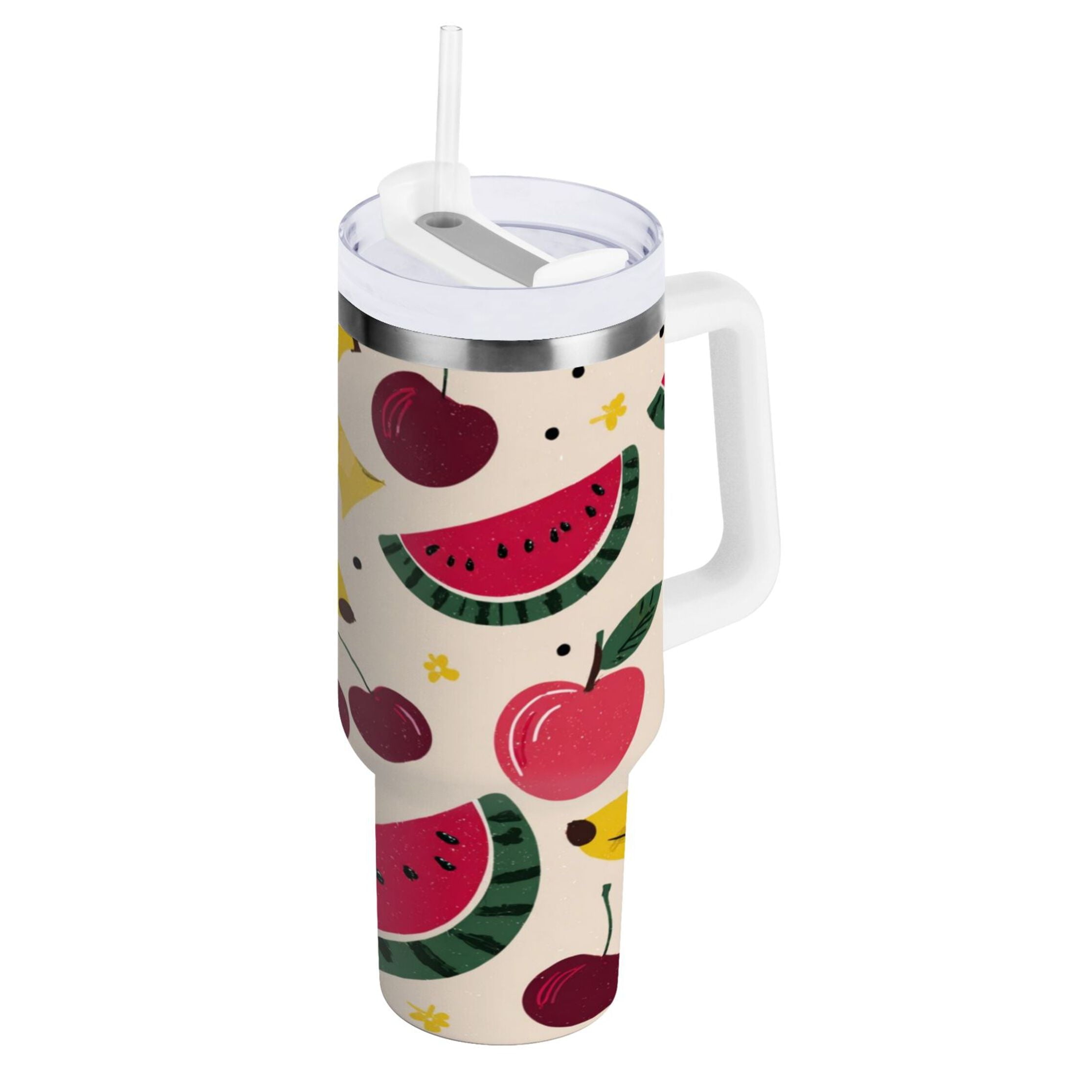 30 oz Insulated Stainless Steel Tumbler Double Wall Stainless Steel Tumbler with 2-Way Drinking Watermelon and Cherries M579R