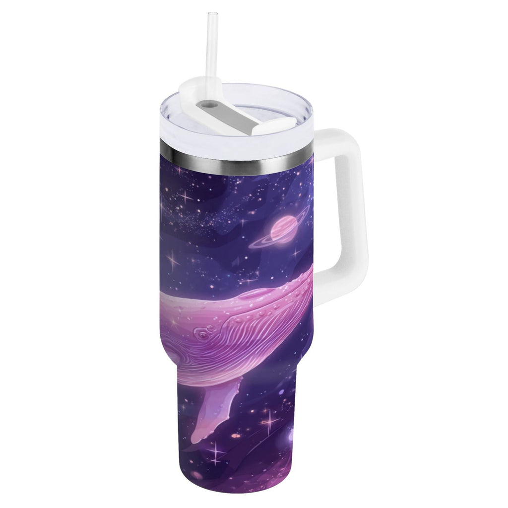 30 oz Insulated Stainless Steel Tumbler Double Wall Stainless Steel Tumbler with 2-Way Drinking Whale in Space M571G