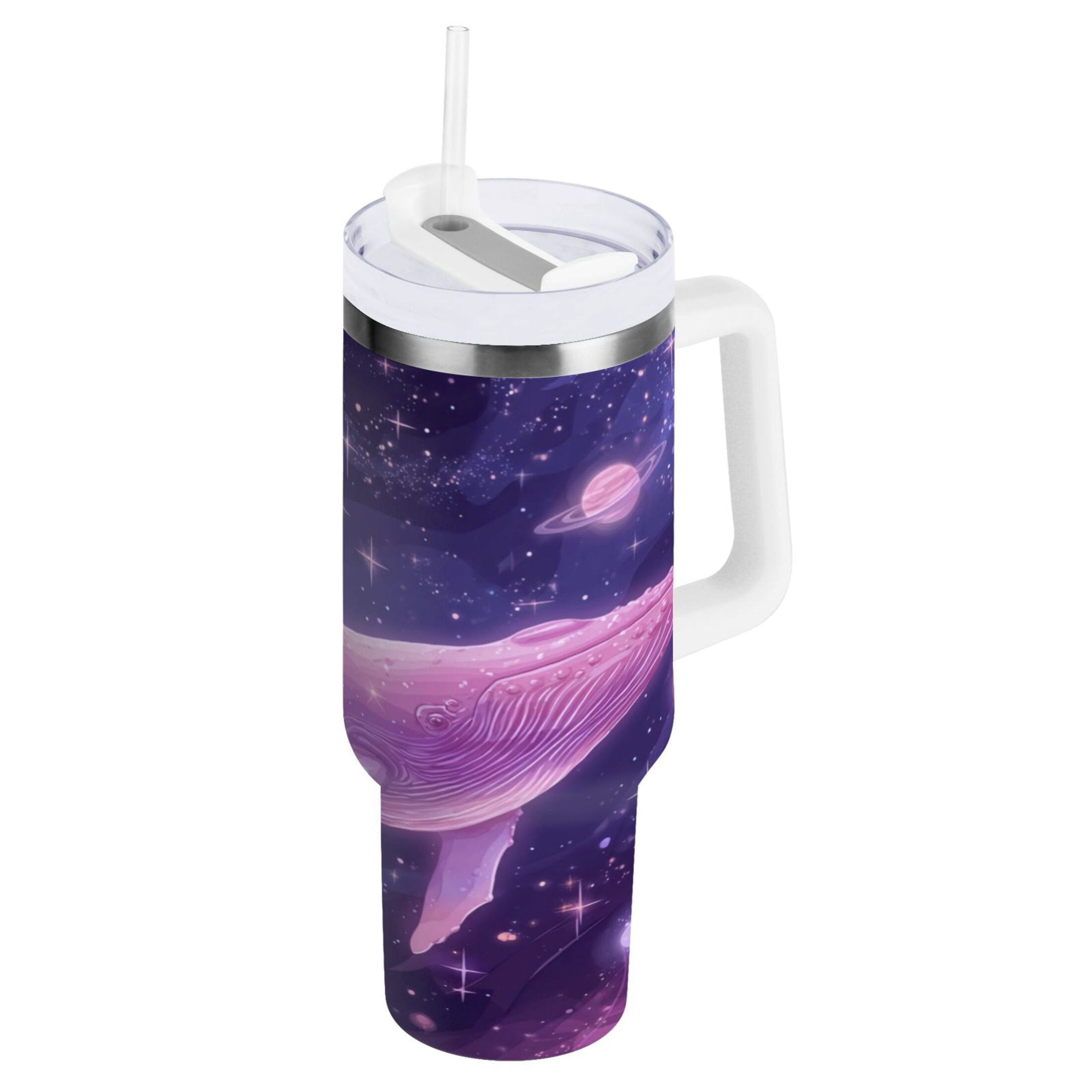 30 oz Insulated Stainless Steel Tumbler Double Wall Stainless Steel Tumbler with 2-Way Drinking Whale in Space M571G