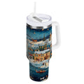 30 oz Insulated Stainless Steel Tumbler Double Wall Stainless Steel Tumbler with 2-Way Drinking Whimsical Christmas Scene M545Q