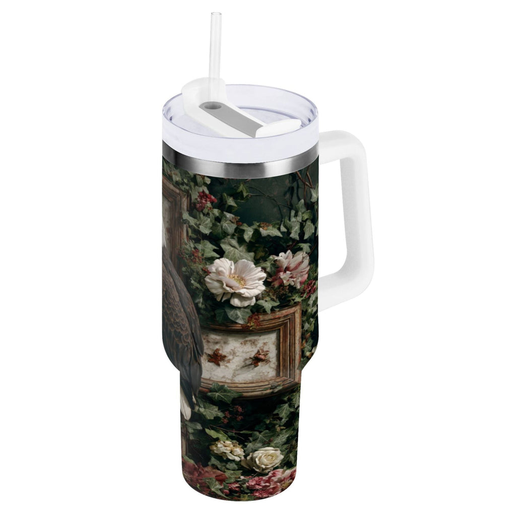 30 oz Insulated Stainless Steel Tumbler Double Wall Stainless Steel Tumbler with 2-Way Drinking Wreath and Bald Eagle M668U