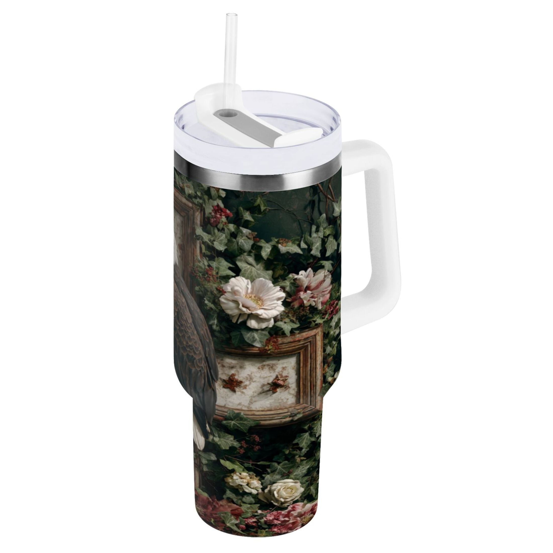 30 oz Insulated Stainless Steel Tumbler Double Wall Stainless Steel Tumbler with 2-Way Drinking Wreath and Bald Eagle M668U