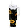 30 oz Insulated Stainless Steel Tumbler Double Wall Stainless Steel Tumbler with 2-Way Drinking Yellow Sunflower Pattern M532K