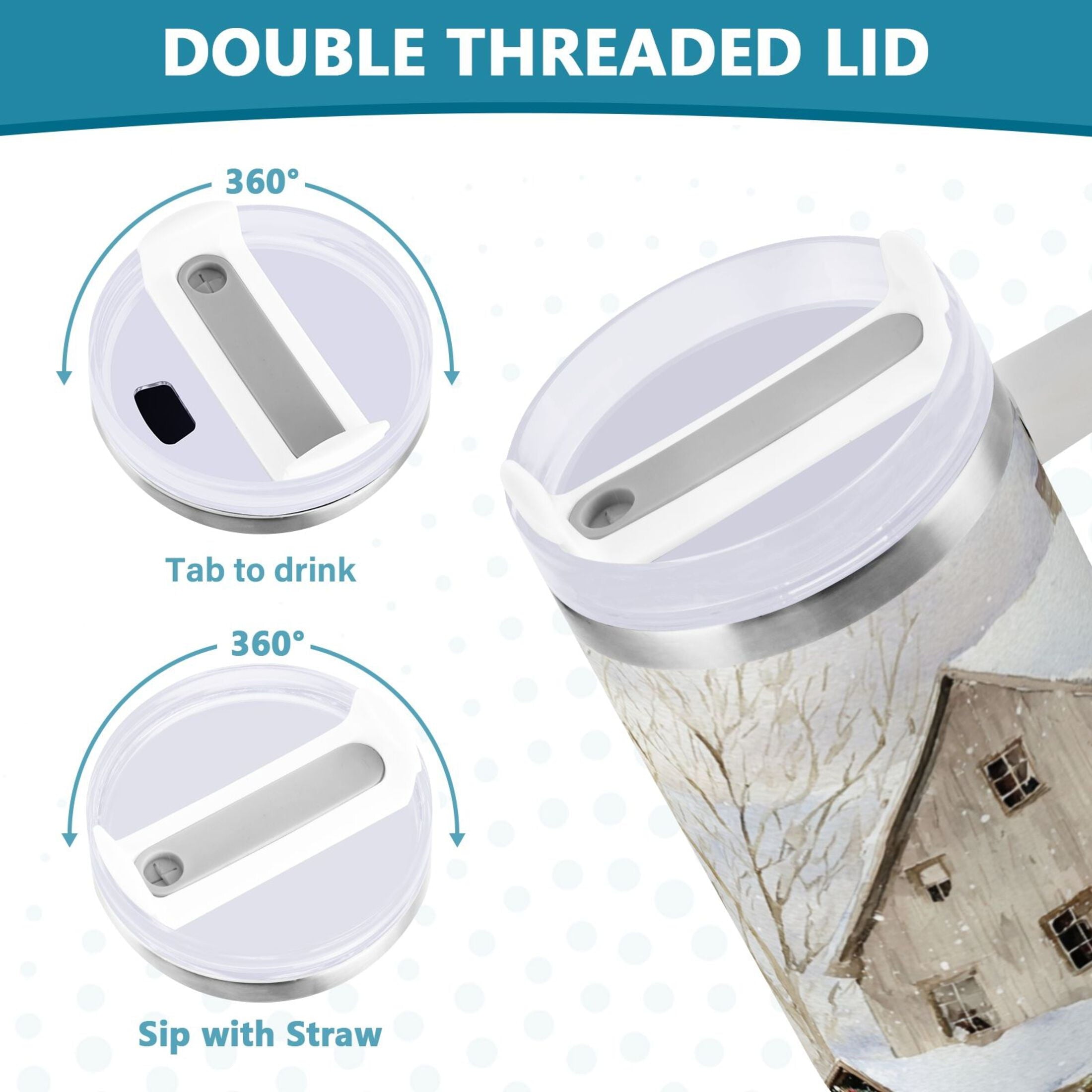 40 oz Insulated Stainless Steel Tumbler Double Wall Stainless Steel Tumbler with 2-Way Drinking Farm Snow Scene M645P