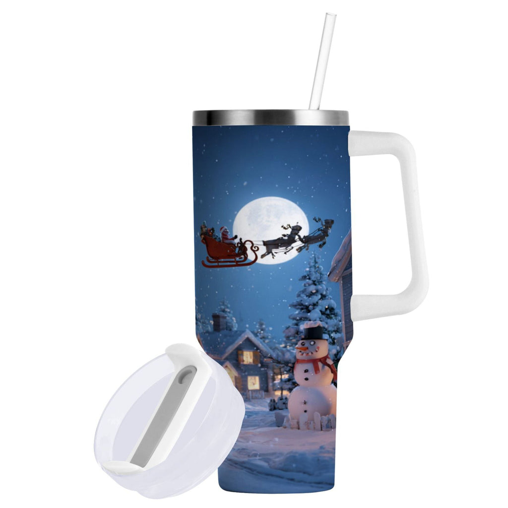 30 oz Insulated Stainless Steel Tumbler Double Wall Stainless Steel Tumbler with 2-Way Drinking Christmas Night Scene M606E