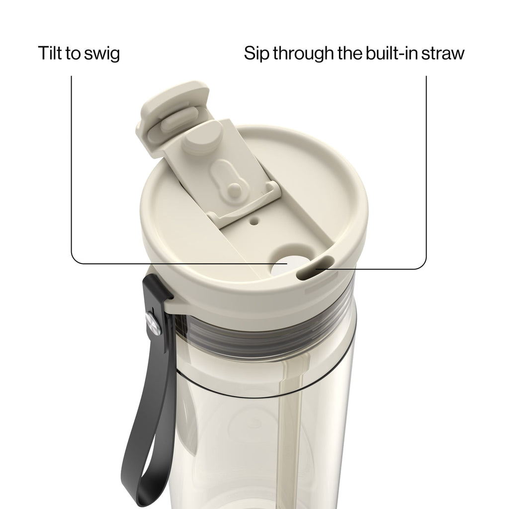 Contigo DualSip Leakproof Plastic Reusable Water Bottle with Carrying Strap, Cream/Clear, 28 oz M36W
