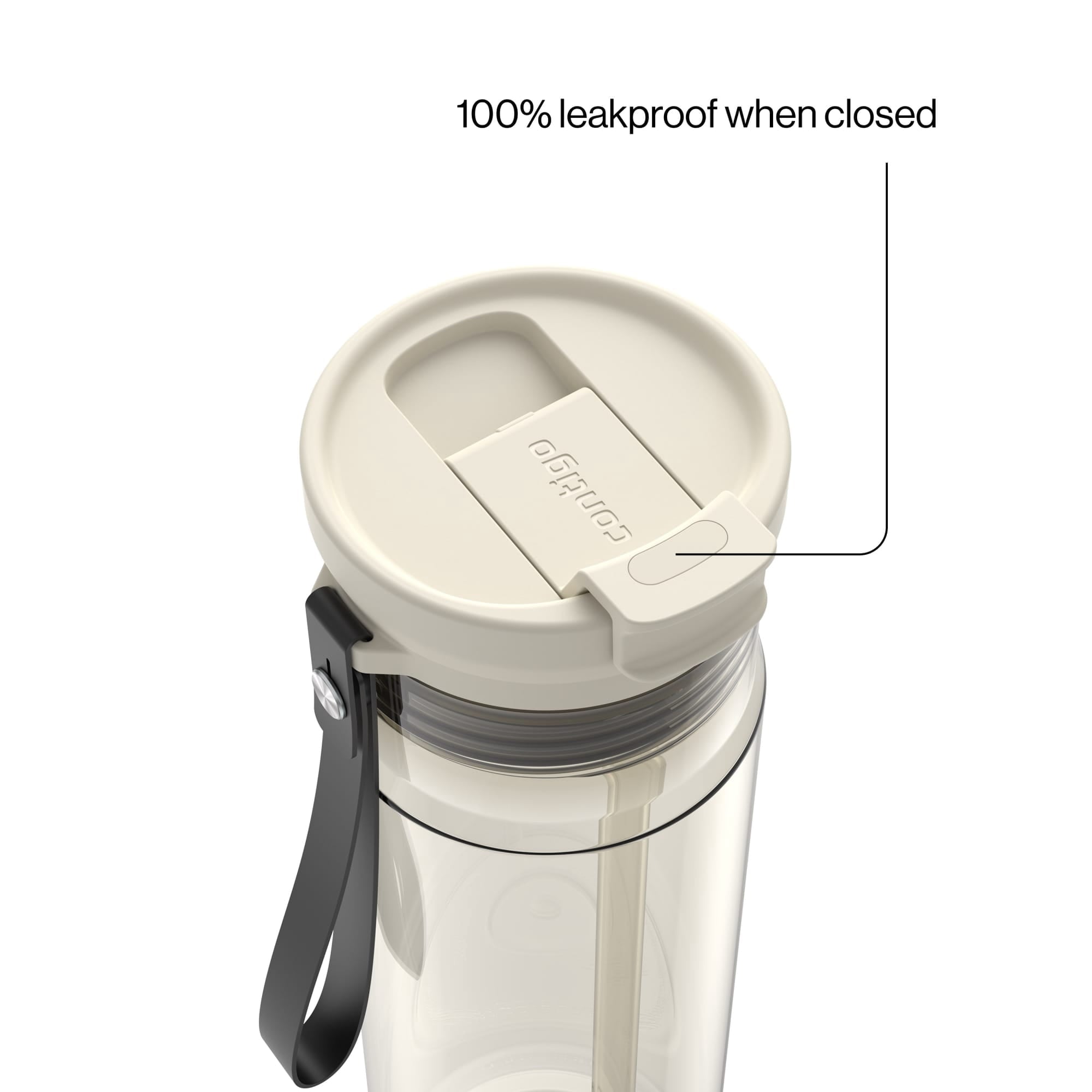 Contigo DualSip Leakproof Plastic Reusable Water Bottle with Carrying Strap, Cream/Clear, 28 oz M36W