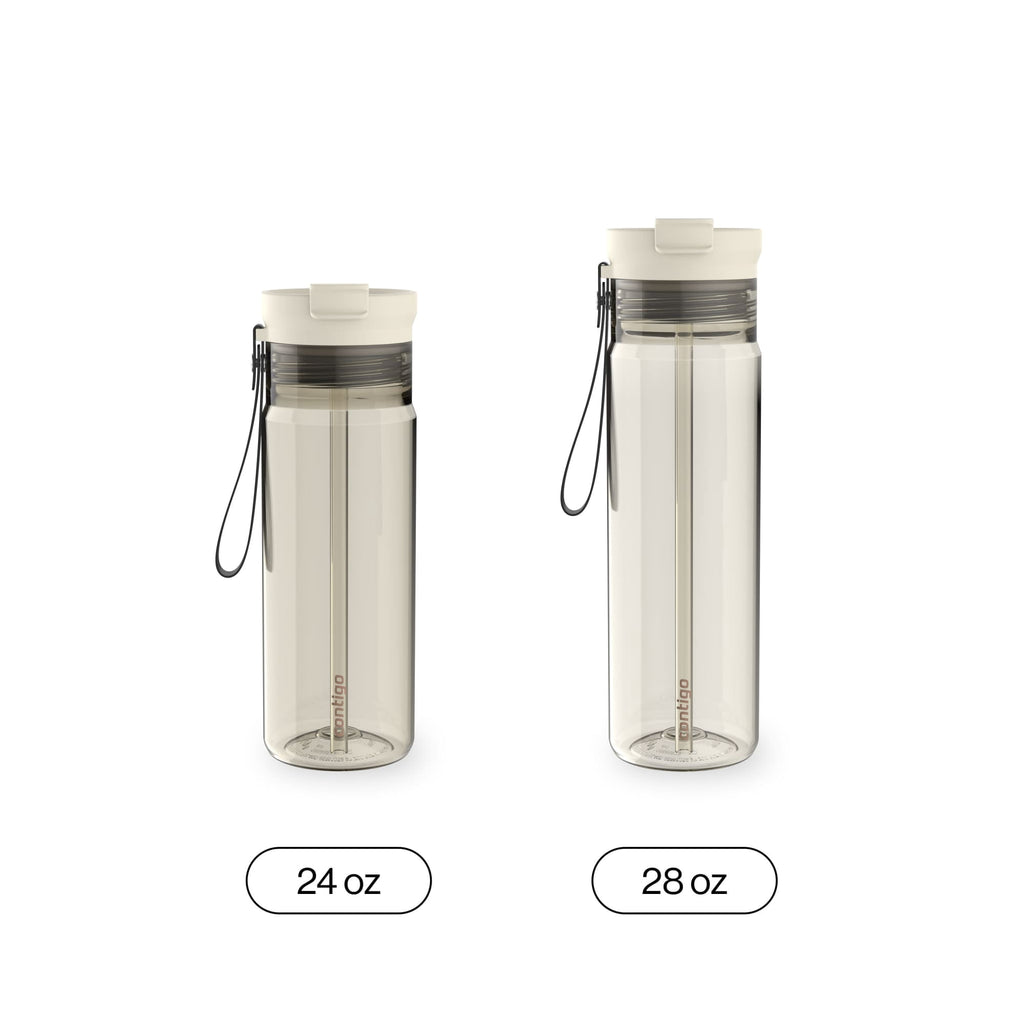 Contigo DualSip Leakproof Plastic Reusable Water Bottle with Carrying Strap, Cream/Clear, 28 oz M36W