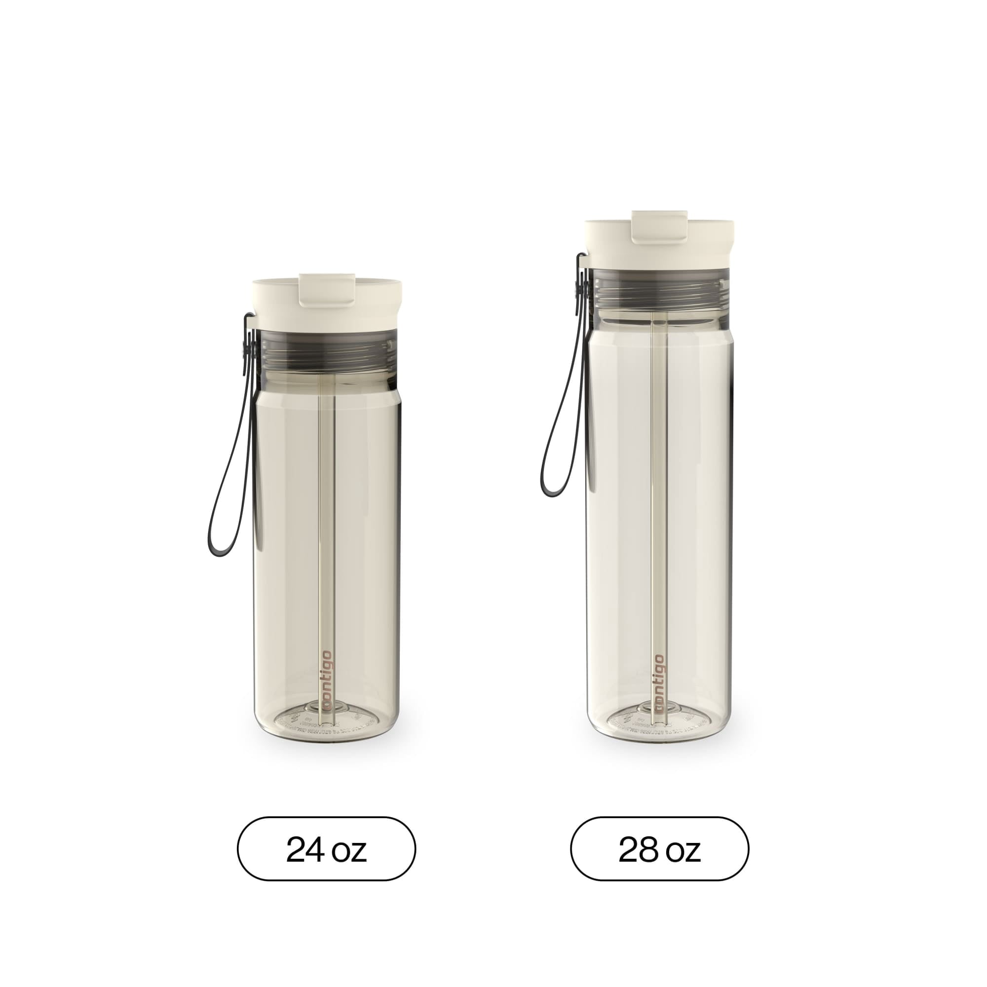 Contigo DualSip Leakproof Plastic Reusable Water Bottle with Carrying Strap, Cream/Clear, 28 oz M36W