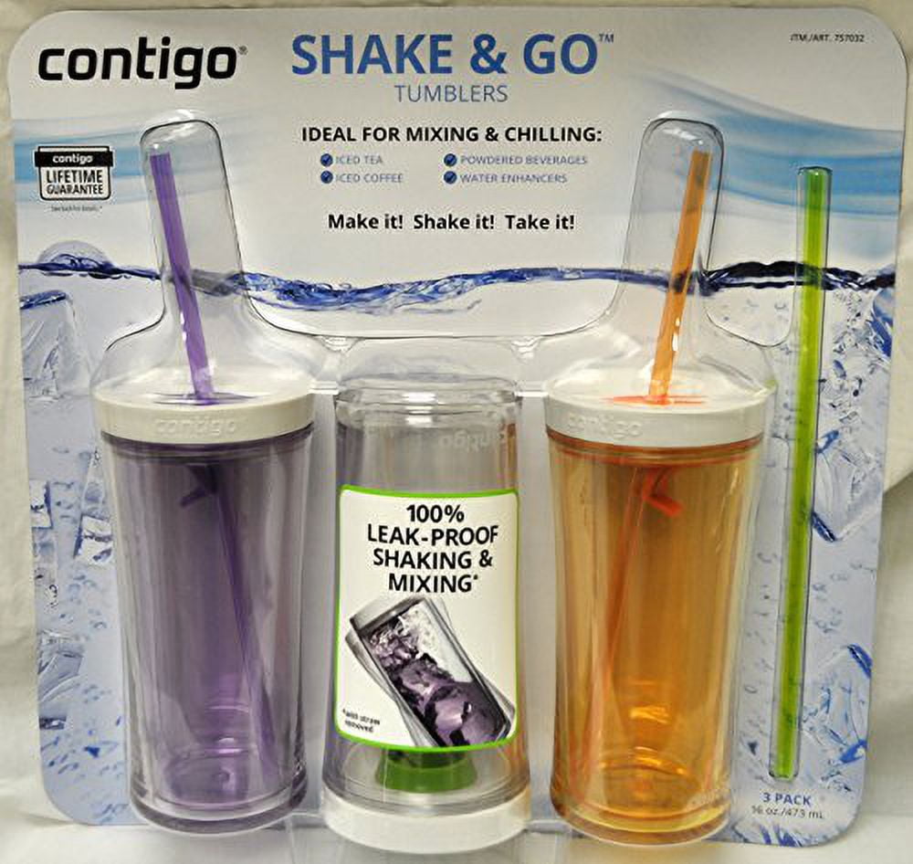 Contigo Shake &amp; Go Plastic Tumblers - Set of 3 (Lavender Orange &amp; Clear) M89P