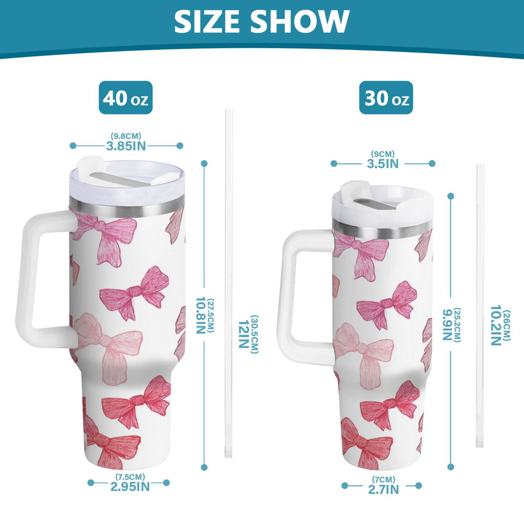 40 oz Insulated Stainless Steel Tumbler Double Wall Stainless Steel Tumbler with 2-Way Drinking Pink Bows Pattern M570V
