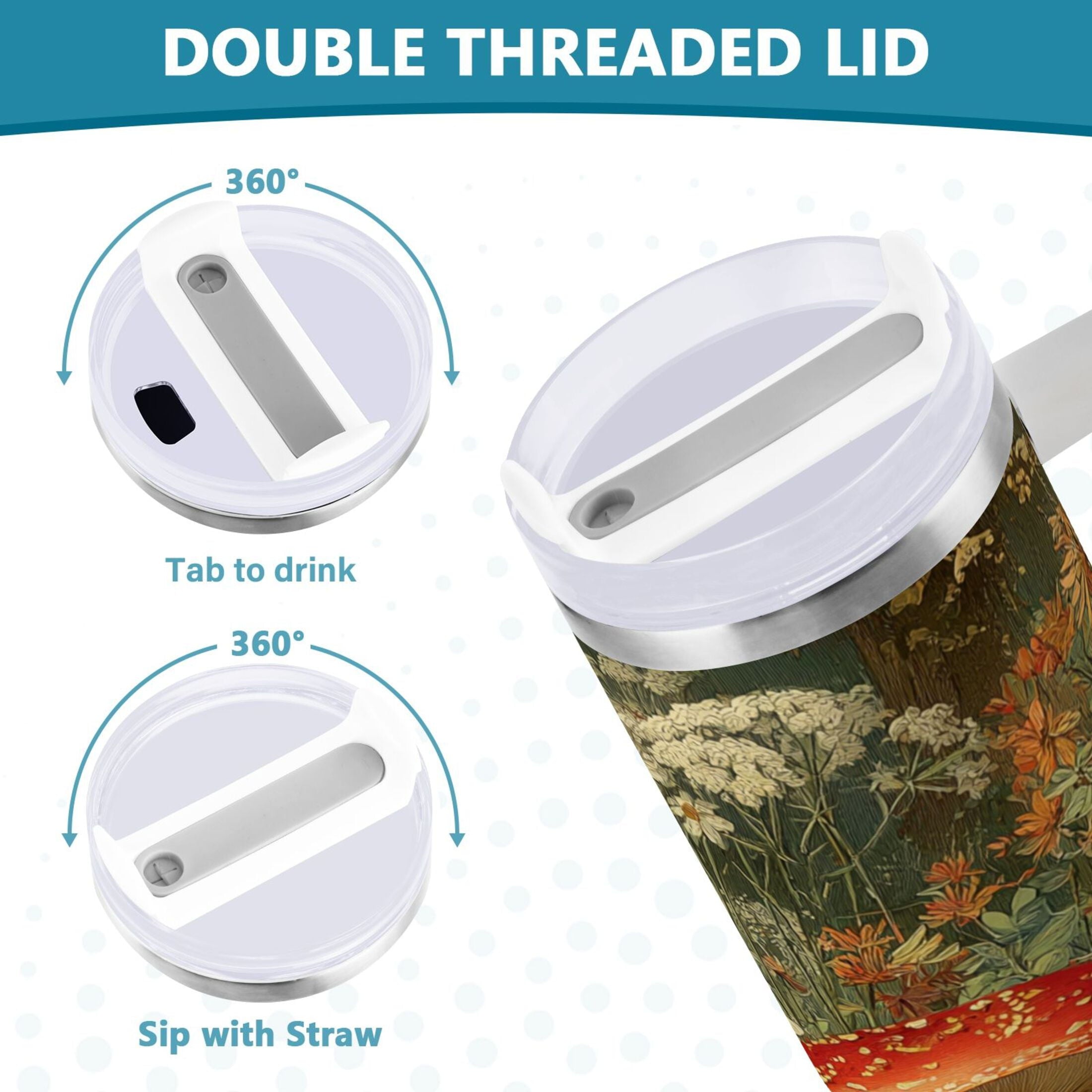40 oz Insulated Stainless Steel Tumbler Double Wall Stainless Steel Tumbler with 2-Way Drinking Red Mushrooms M505Z