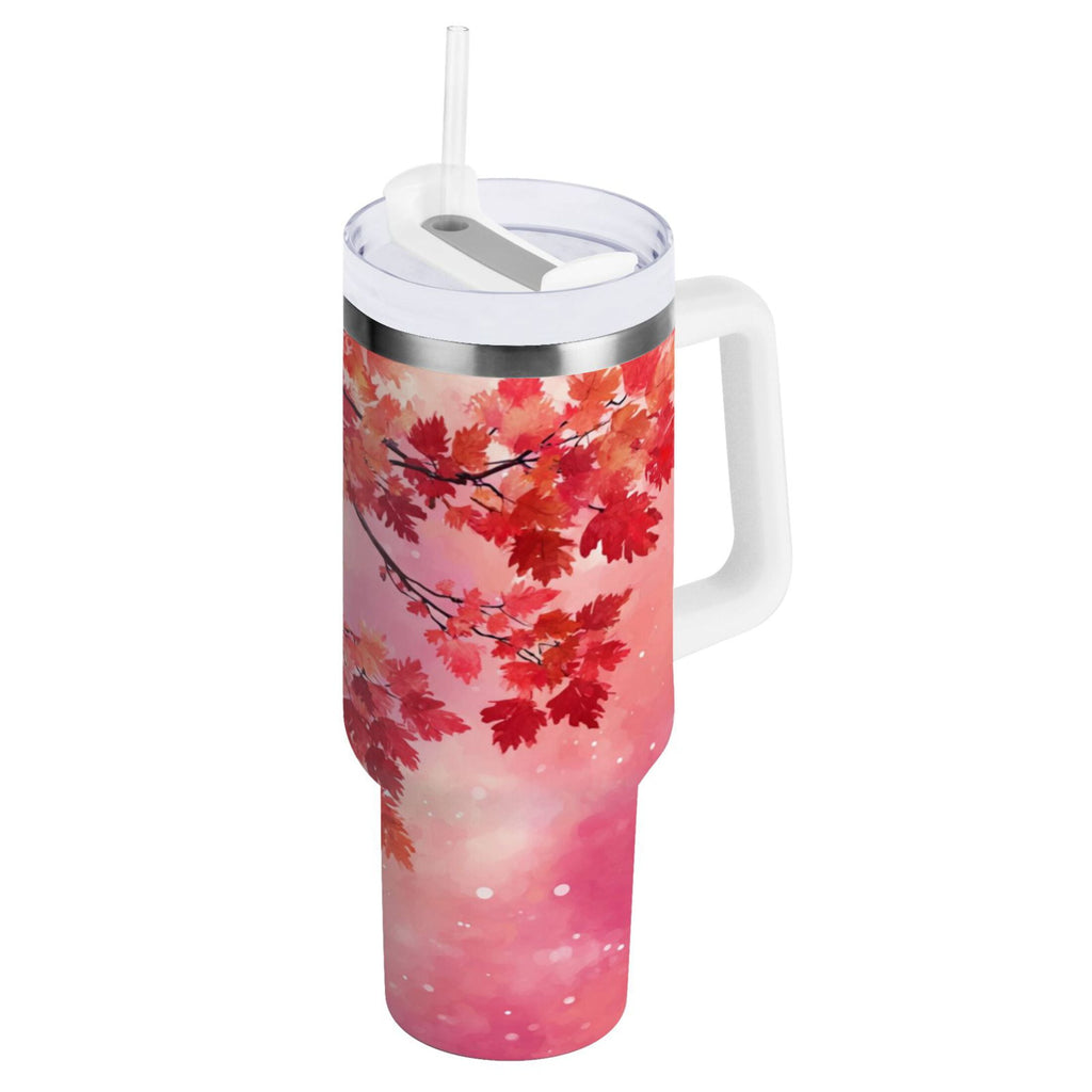 30 oz Insulated Stainless Steel Tumbler Double Wall Stainless Steel Tumbler with 2-Way Drinking Watercolor Red Maple Leaves M472N