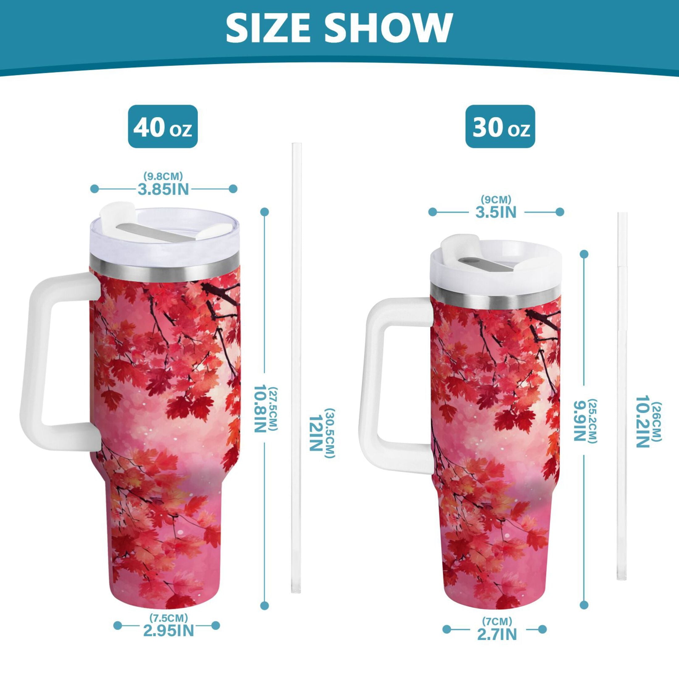 30 oz Insulated Stainless Steel Tumbler Double Wall Stainless Steel Tumbler with 2-Way Drinking Watercolor Red Maple Leaves M472N