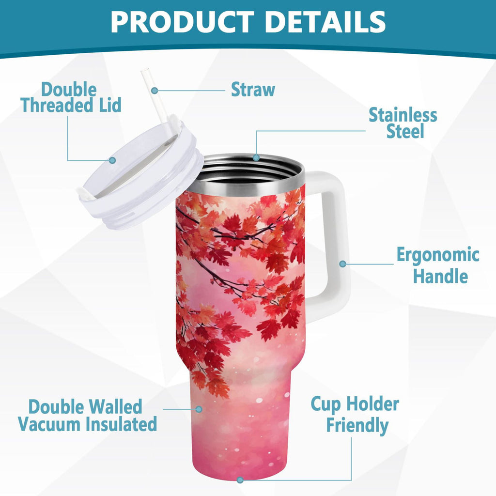 30 oz Insulated Stainless Steel Tumbler Double Wall Stainless Steel Tumbler with 2-Way Drinking Watercolor Red Maple Leaves M472N
