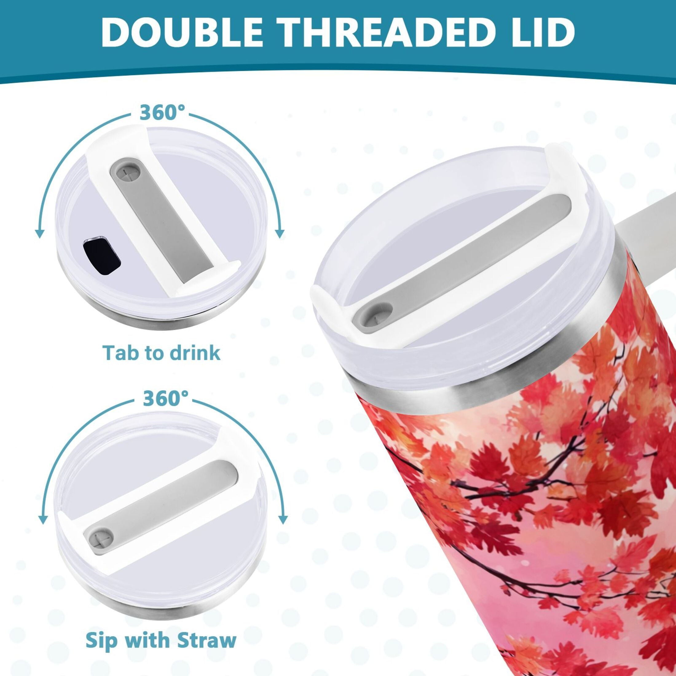 30 oz Insulated Stainless Steel Tumbler Double Wall Stainless Steel Tumbler with 2-Way Drinking Watercolor Red Maple Leaves M472N