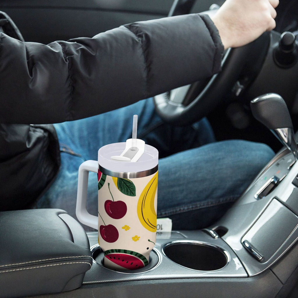 30 oz Insulated Stainless Steel Tumbler Double Wall Stainless Steel Tumbler with 2-Way Drinking Watermelon and Cherries M579R