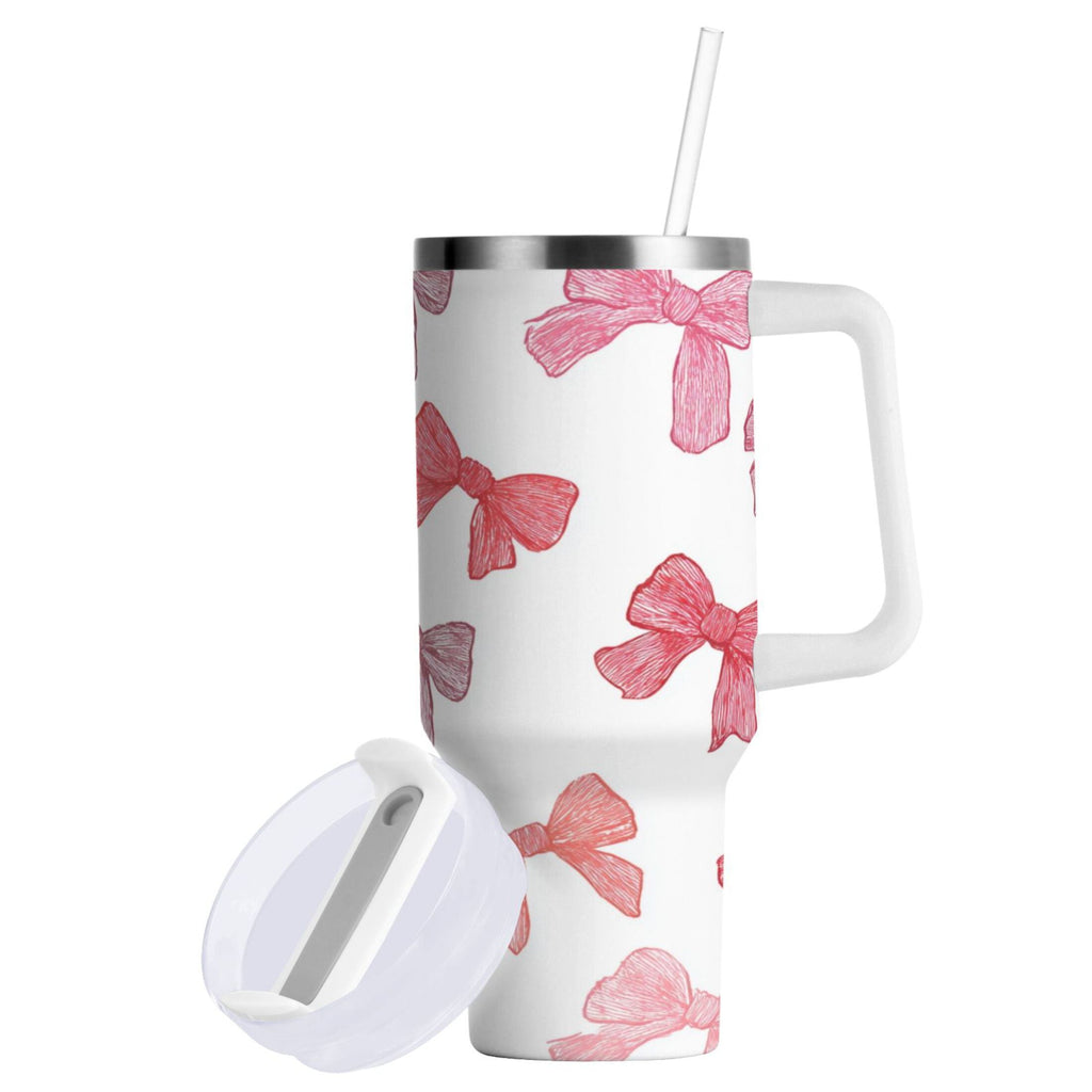 40 oz Insulated Stainless Steel Tumbler Double Wall Stainless Steel Tumbler with 2-Way Drinking Pink Bows Pattern M570V