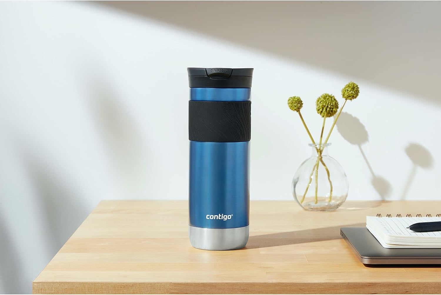 Contigo SNAPSEAL Insulated Stainless Steel Travel Mug with Grip, 16 oz, Blueberry Transparent Satin &amp; Gold Morel, 2-Pack M21Q