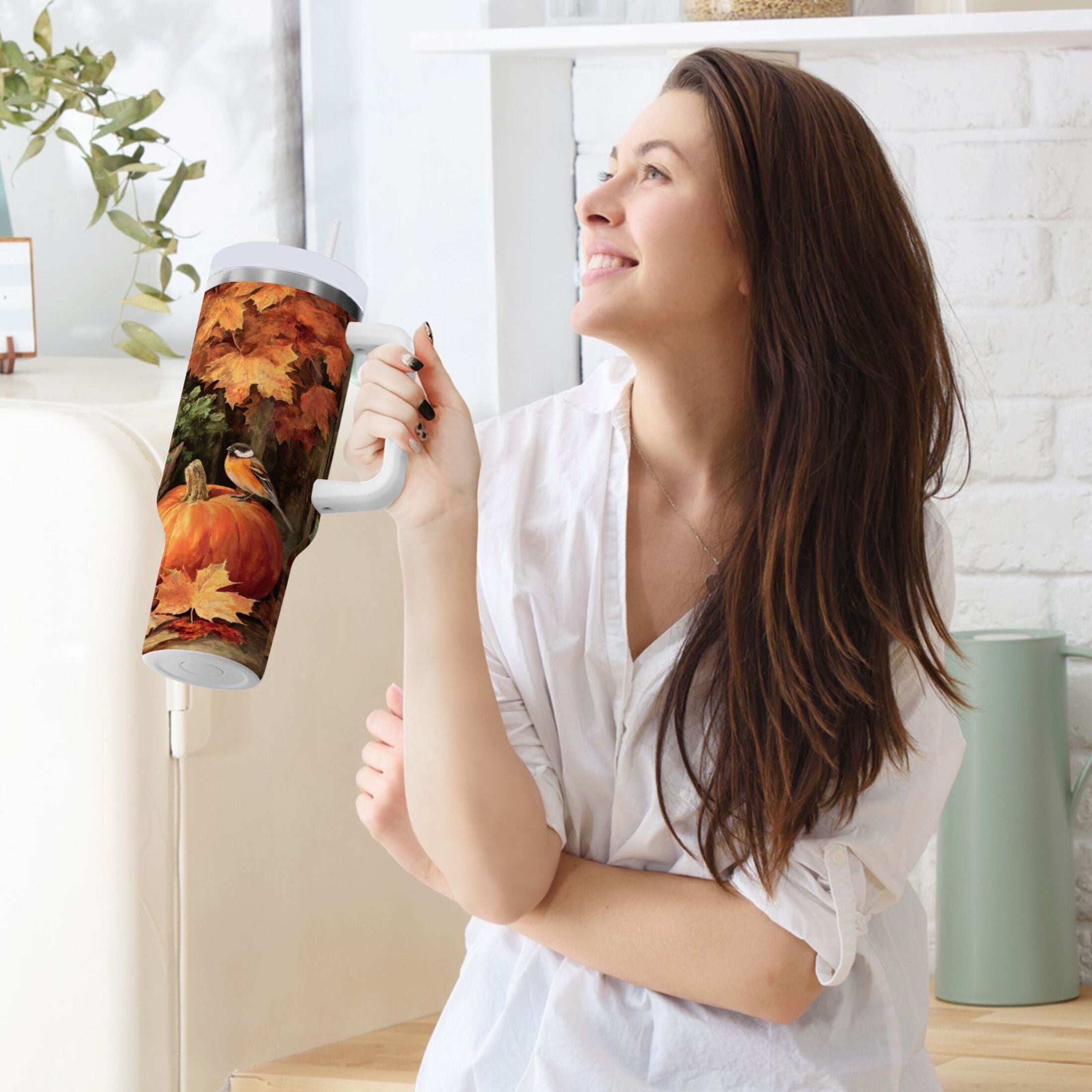 30 oz Insulated Stainless Steel Tumbler Double Wall Stainless Steel Tumbler with 2-Way Drinking Beautiful Fall Scene M610C