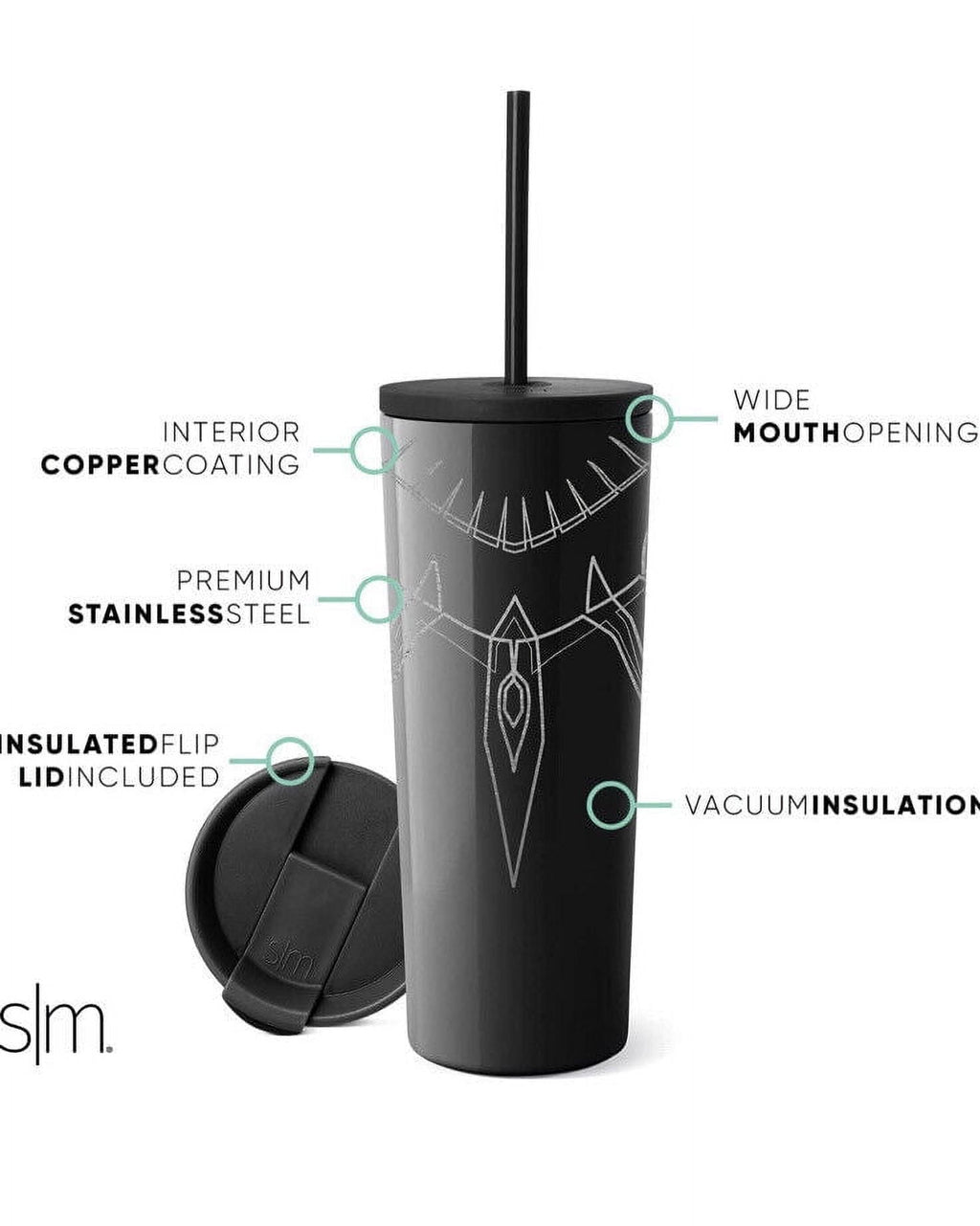 Simple Modern Insulated Black Panther 24oz  Tumbler W/Flip Lid and Straw Lid M436L
