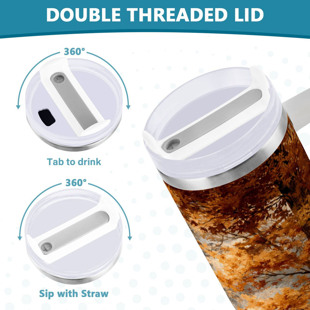 30 oz Insulated Stainless Steel Tumbler Double Wall Stainless Steel Tumbler with 2-Way Drinking Beautiful Autumn Forest M556T
