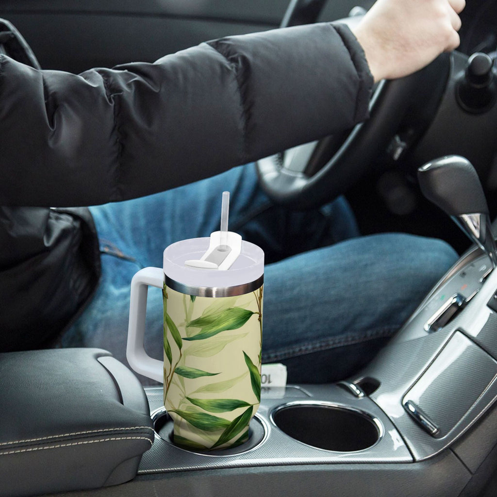 30 oz Insulated Stainless Steel Tumbler Double Wall Stainless Steel Tumbler with 2-Way Drinking Bamboo Pattern M558R
