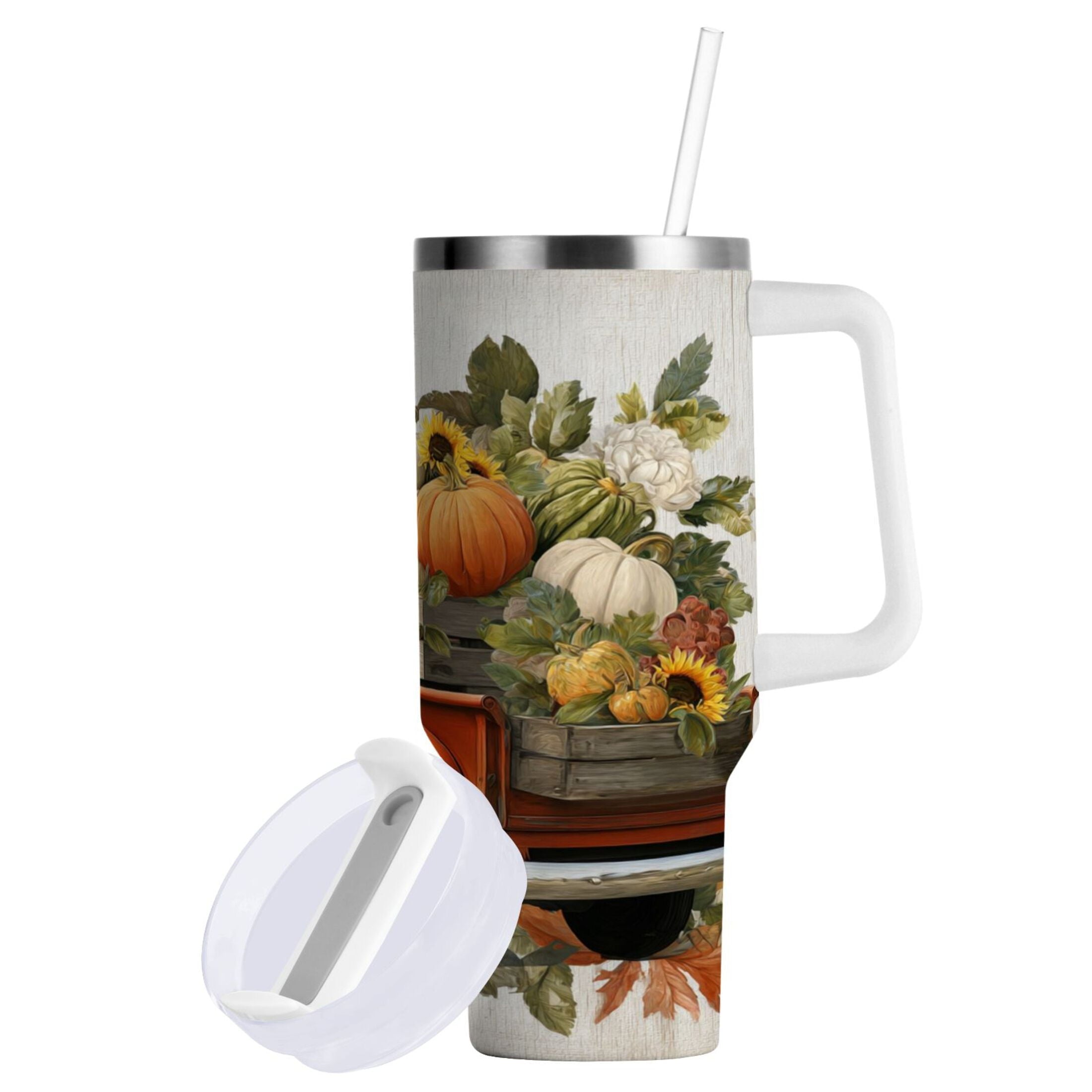 40 oz Insulated Stainless Steel Tumbler Double Wall Stainless Steel Tumbler with 2-Way Drinking Truck Full Of Pumpkins M650K