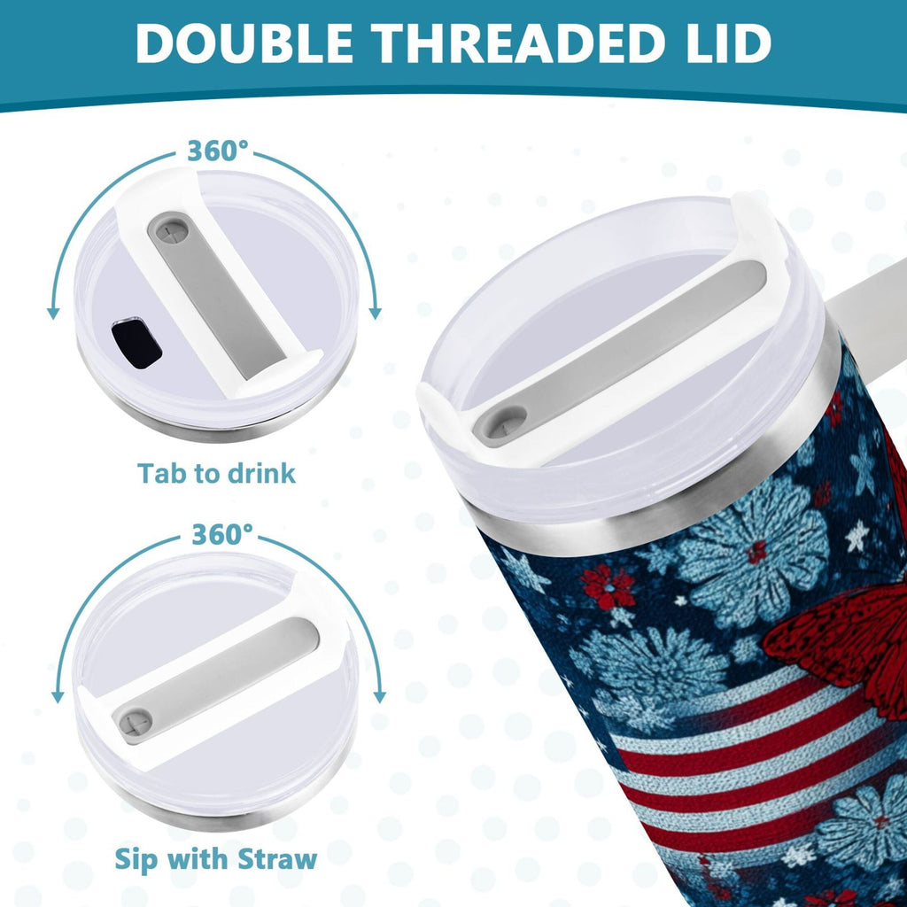 30 oz Insulated Stainless Steel Tumbler Double Wall Stainless Steel Tumbler with 2-Way Drinking Red Butterflies and Flags M621C