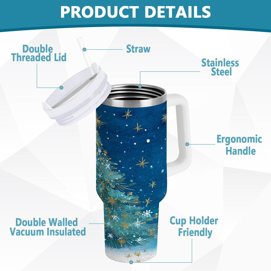 40 oz Insulated Stainless Steel Tumbler Double Wall Stainless Steel Tumbler with 2-Way Drinking Watercolor Christmas Tree M597L