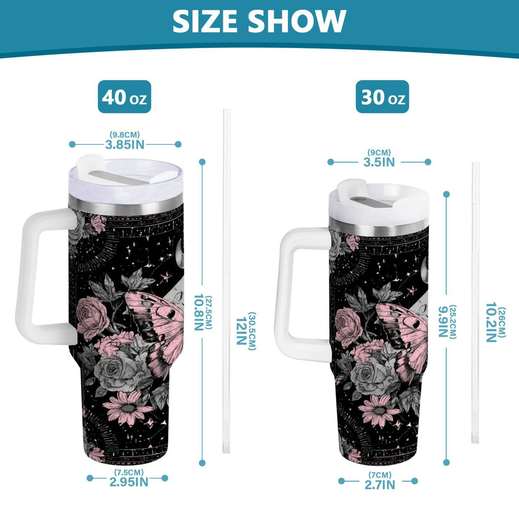 30 oz Insulated Stainless Steel Tumbler Double Wall Stainless Steel Tumbler with 2-Way Drinking Butterfly by Moon and Flowers M542E