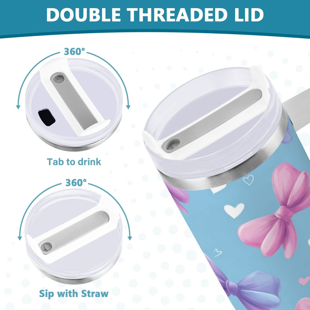 30 oz Insulated Stainless Steel Tumbler Double Wall Stainless Steel Tumbler with 2-Way Drinking Pink and Purple Bows M526E