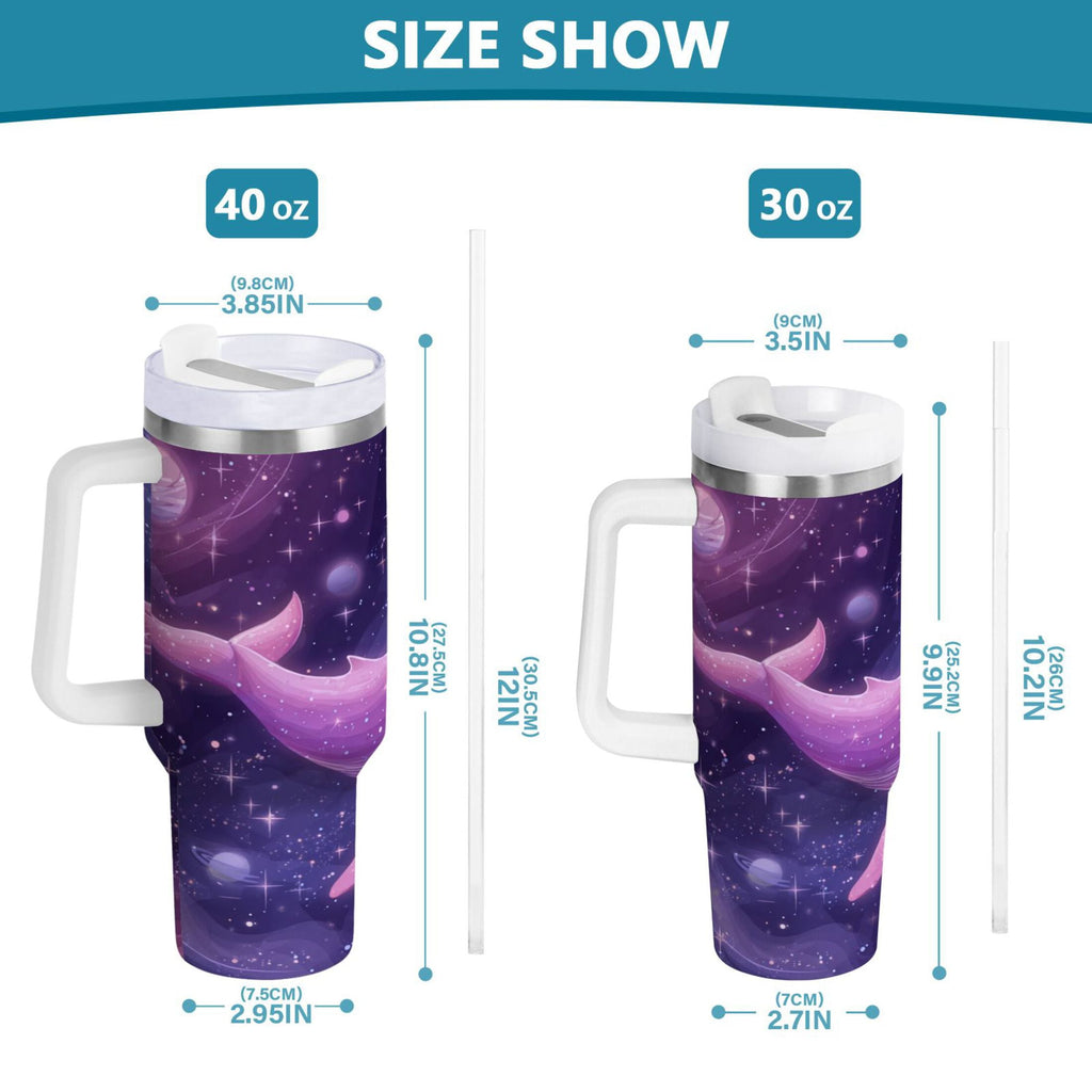 30 oz Insulated Stainless Steel Tumbler Double Wall Stainless Steel Tumbler with 2-Way Drinking Whale in Space M571G