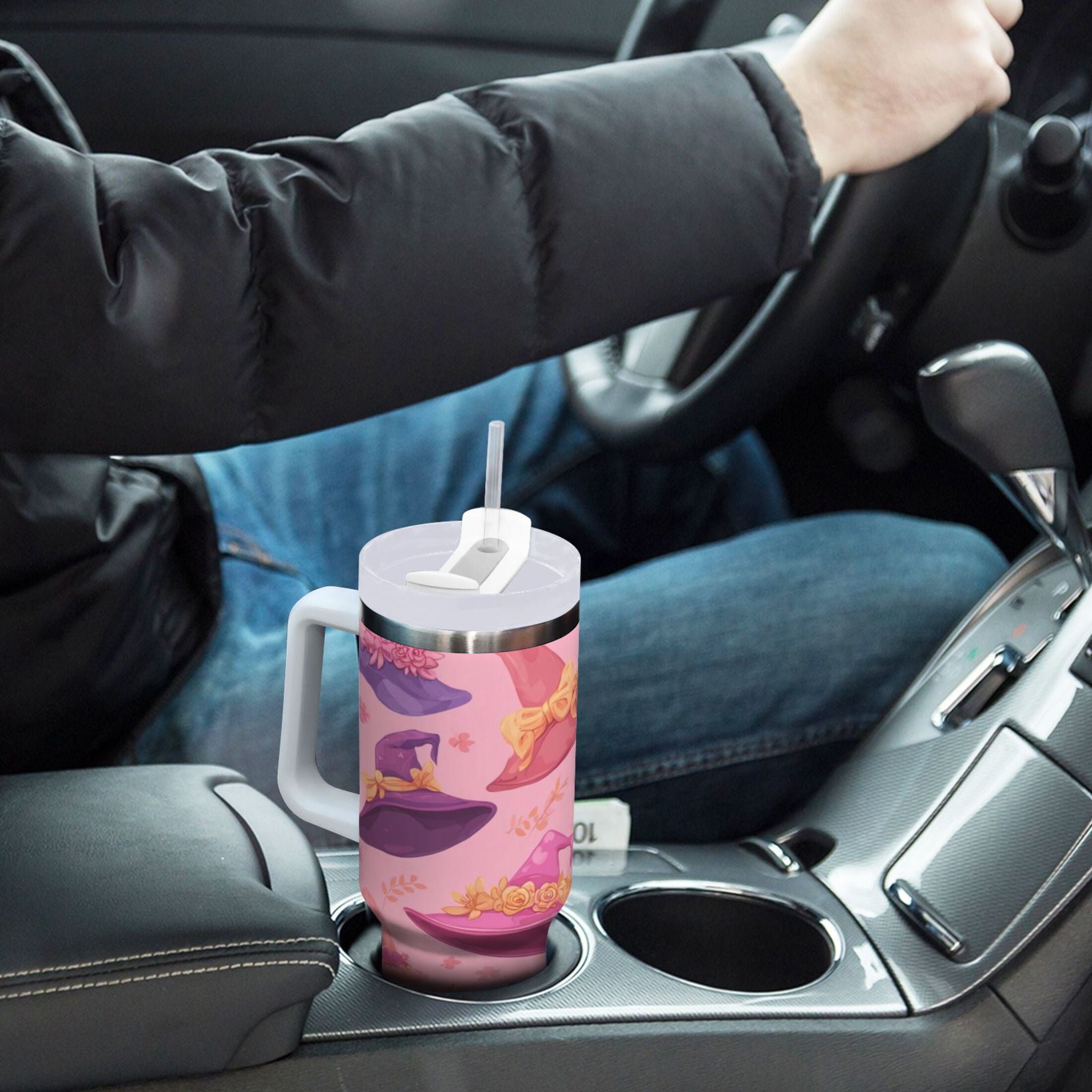30 oz Insulated Stainless Steel Tumbler Double Wall Stainless Steel Tumbler with 2-Way Drinking Colorful Hat Pattern M543H