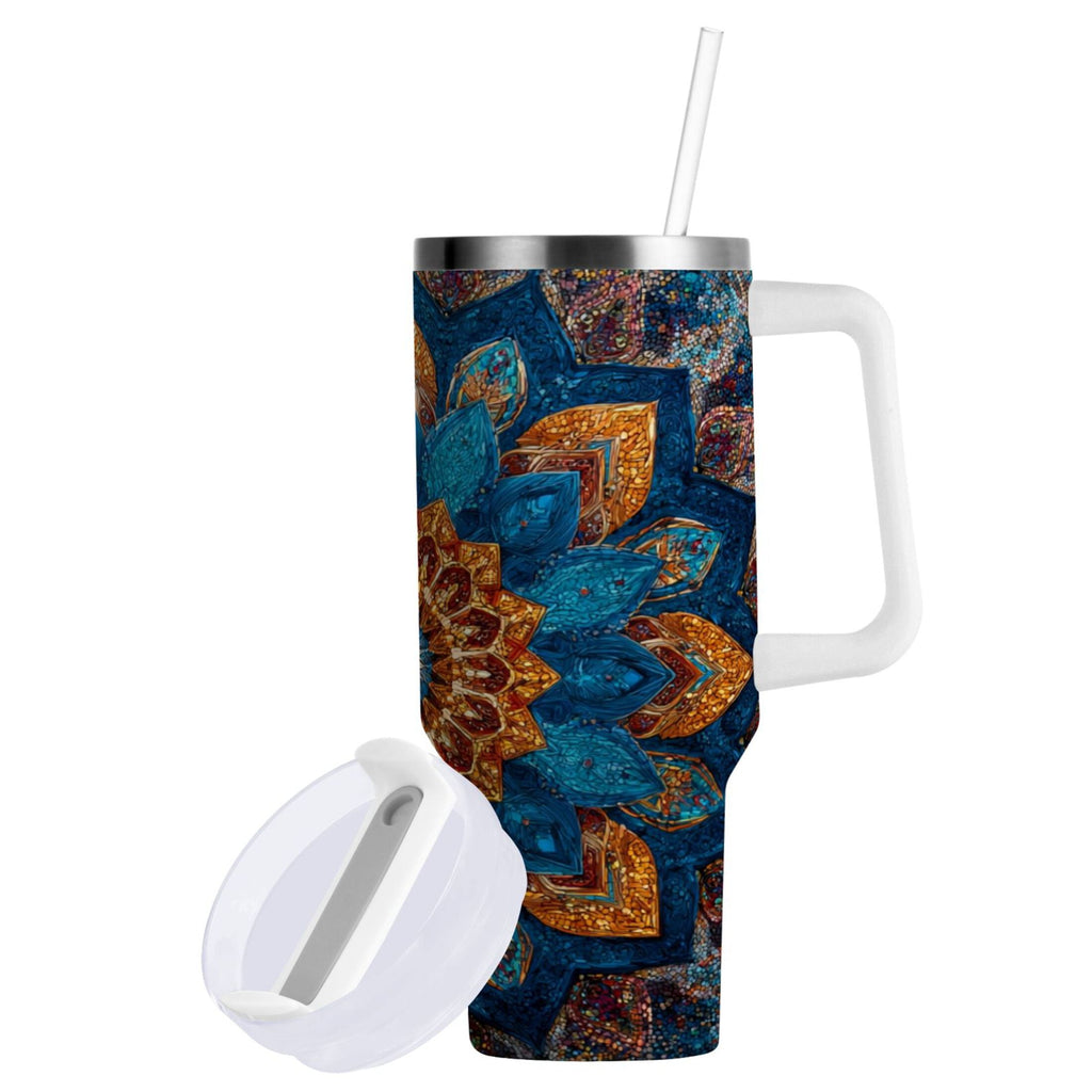 40 oz Insulated Stainless Steel Tumbler Double Wall Stainless Steel Tumbler with 2-Way Drinking Intricate Geometric Shapes M518S
