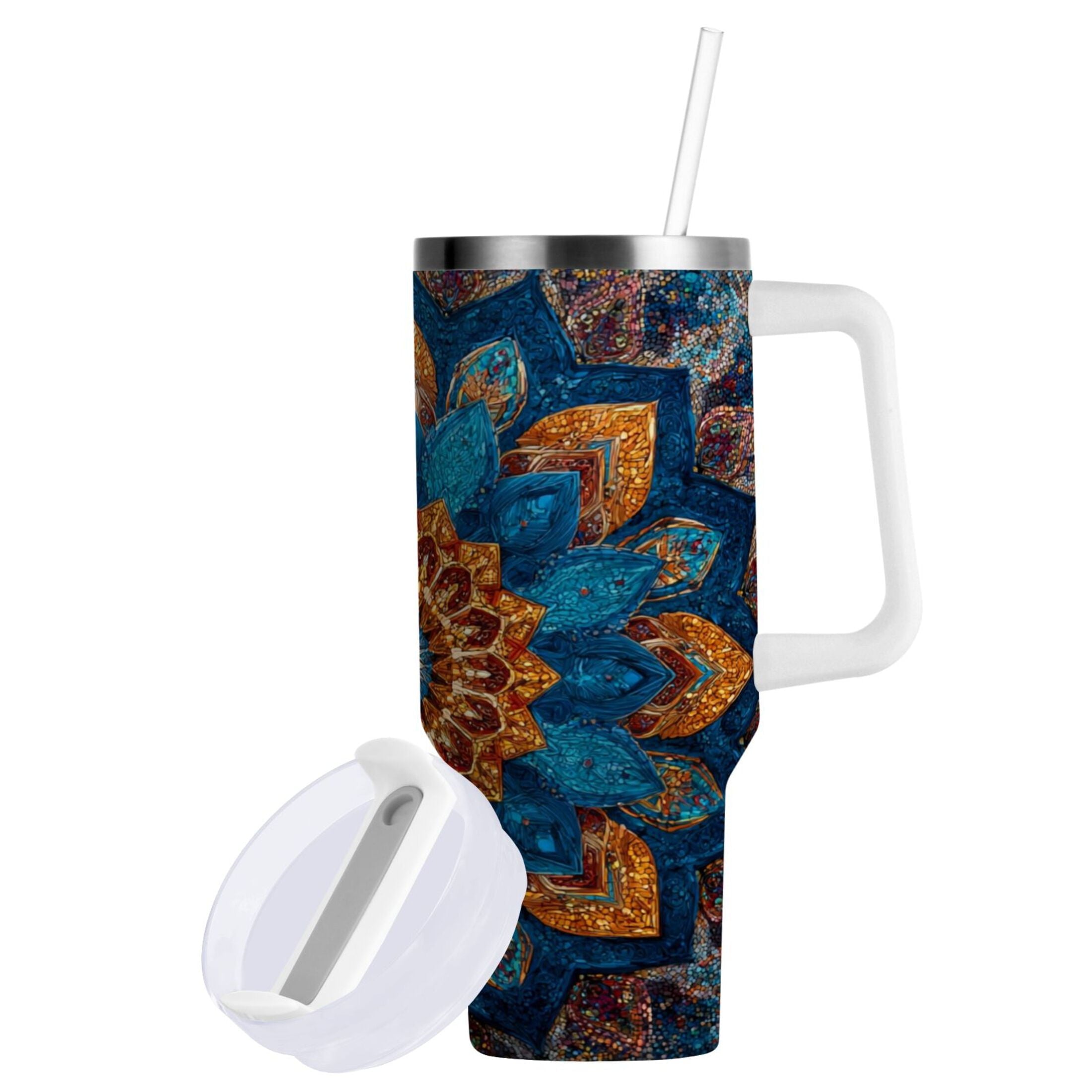 40 oz Insulated Stainless Steel Tumbler Double Wall Stainless Steel Tumbler with 2-Way Drinking Intricate Geometric Shapes M518S
