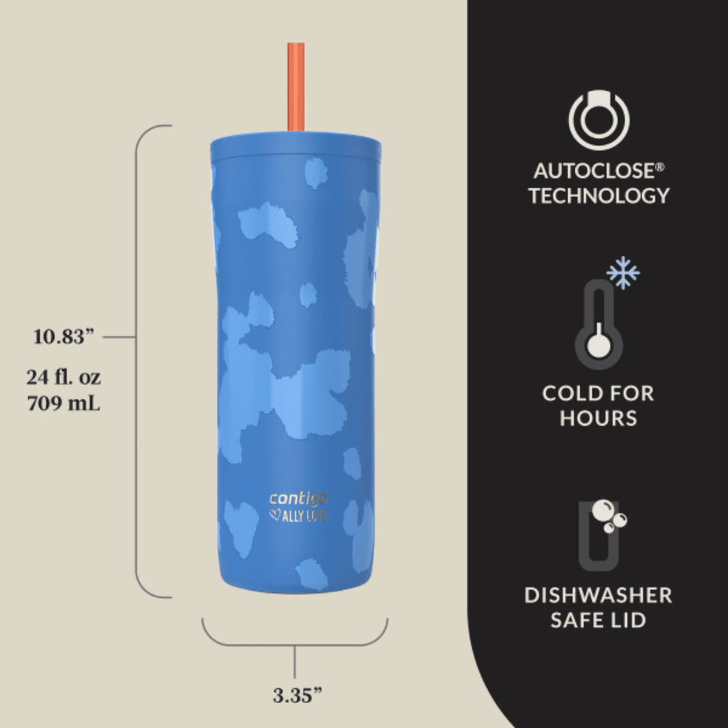 Contigo x Ally Love Streeterville 2.0 Stainless Steel Tumbler with Straw, 24 oz, Stellar Jay M112B
